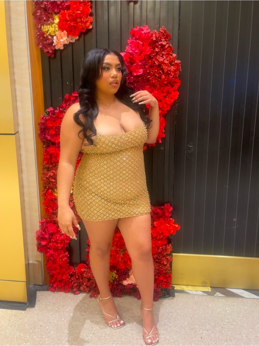 Fashion Nova Gold Beaded Strapless Mini Dress